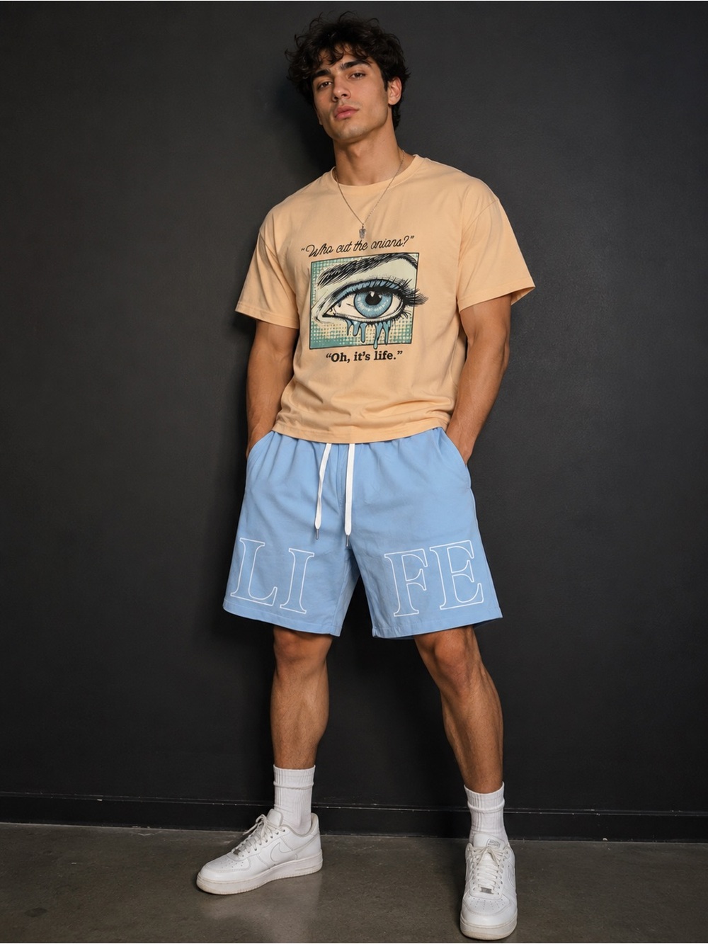 Graphic Eye Tee and Baby Blue 'LIFE' Shorts Set